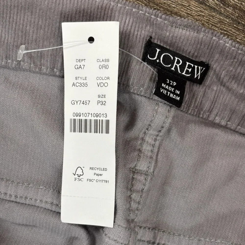 J Crew Pants Womens 32p Gray Corduroy Vintage Slim Fit Straight 5 Pocket Chino